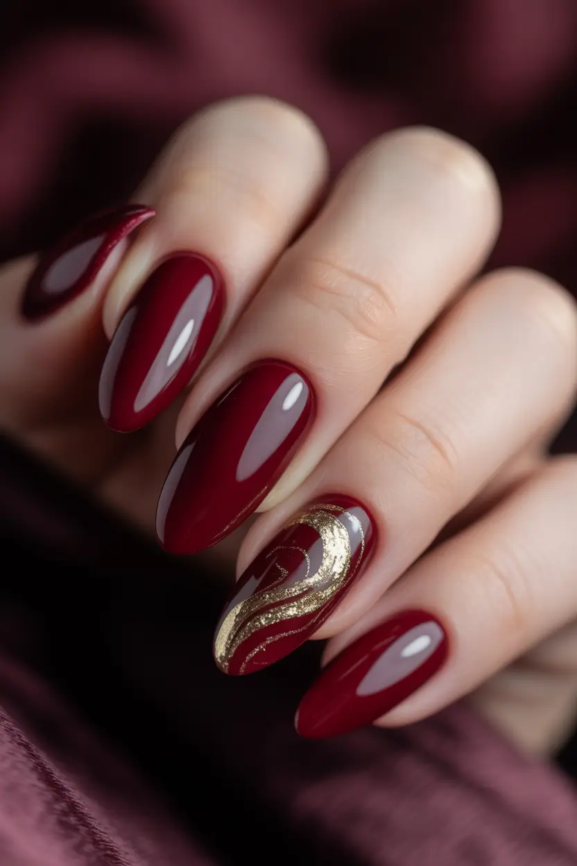 dark fall nails Wine and Gold Luxe
