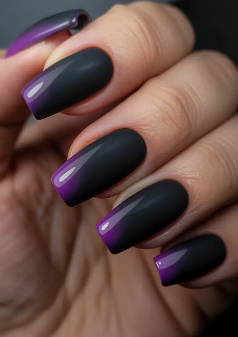 dark fall nails Midnight Violet Fade