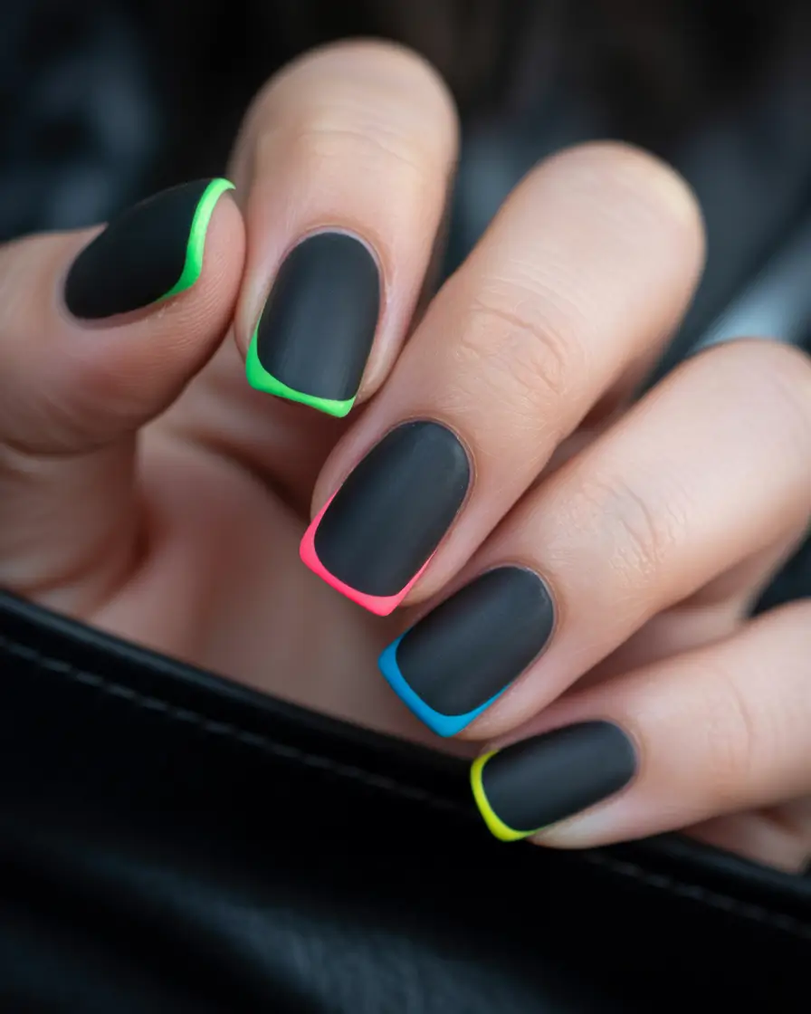 dark fall nails Neon Edge on Black Matte