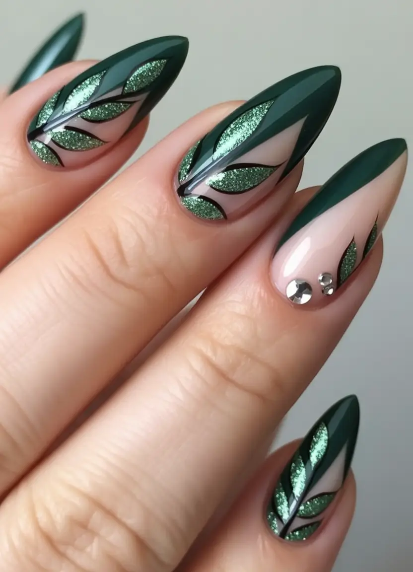 dark fall nails Emerald Leaf Glow