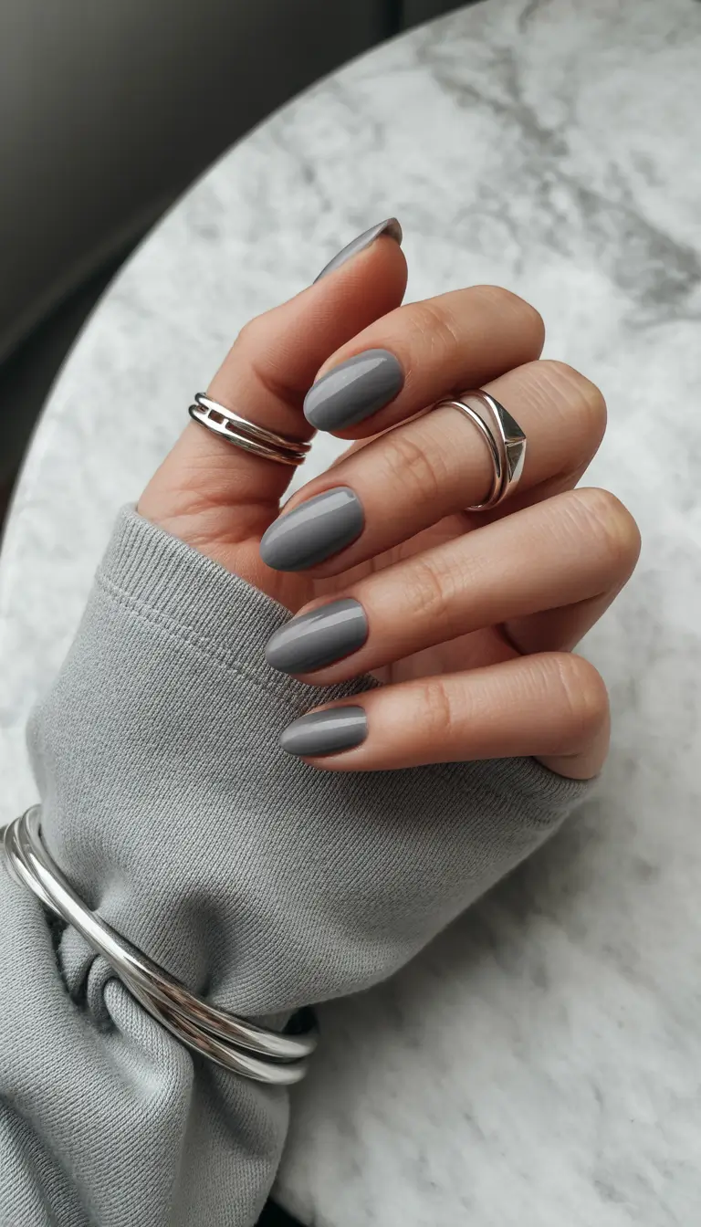 Fall Nail Color Ideas for Women Over 50 Sleek Grey Minimalism