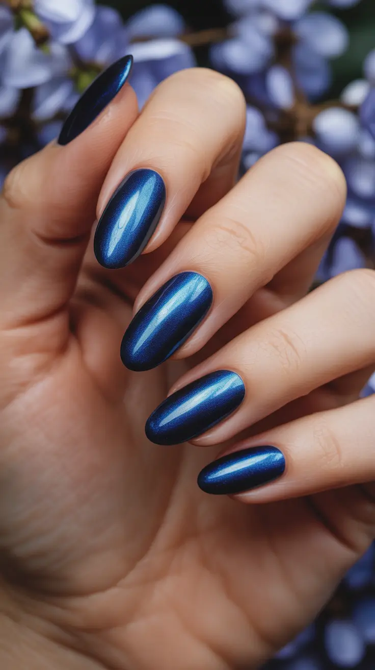 Fall Nail Color Ideas for Women Over 50 Metallic Sapphire Shine