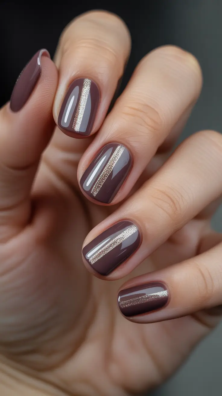 Fall Nail Color Ideas for Women Over 50 Chocolate Brown with Golden Stripes
