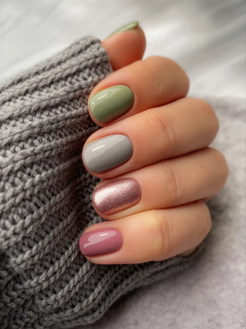 Fall Nail Color Ideas for Women Over 50 Cozy Multi-Tone Mix