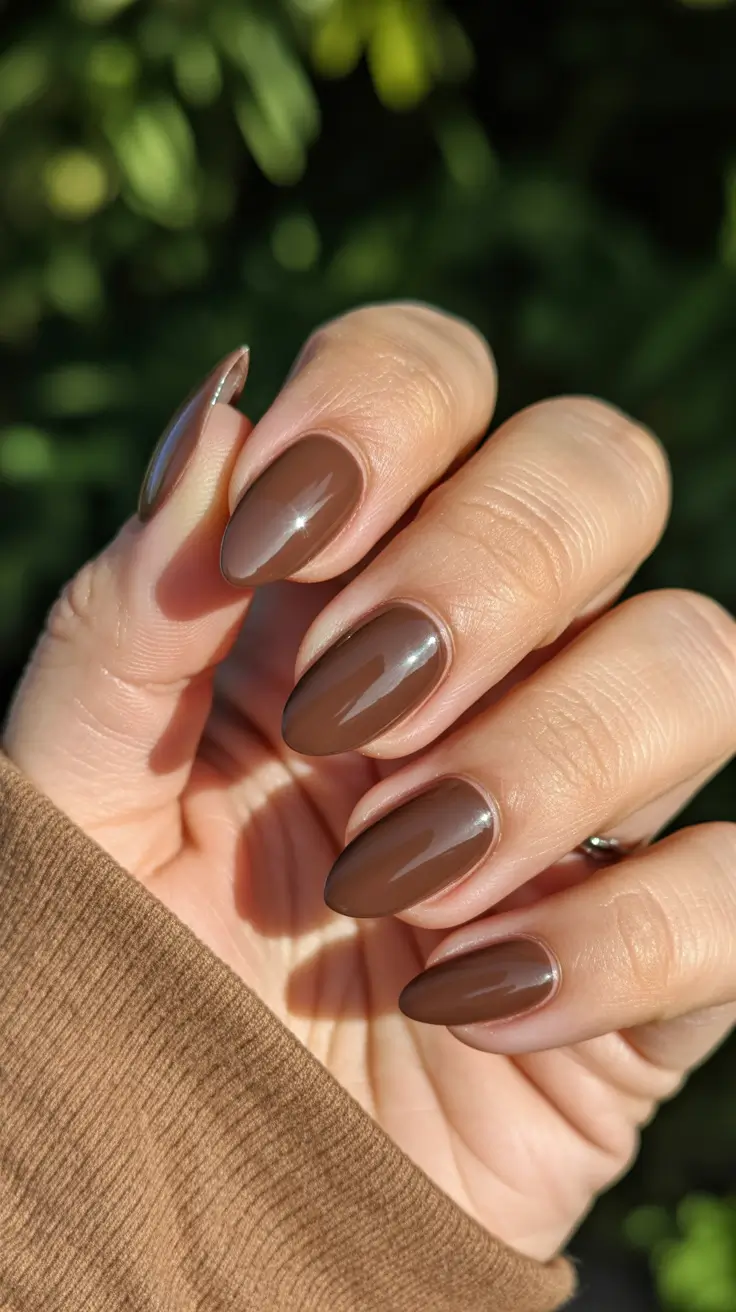 Fall Nail Color Ideas for Women Over 50 Warm Cocoa Brown