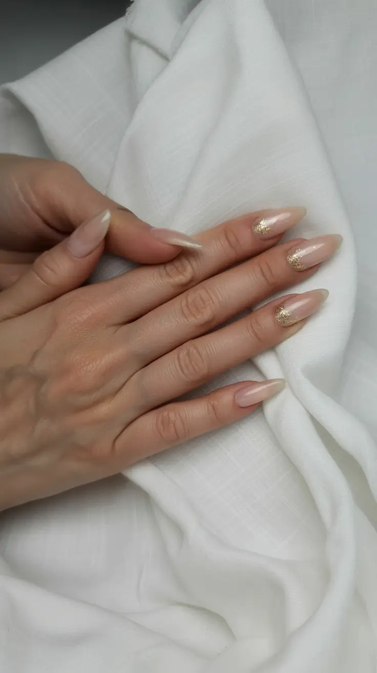 Fall Nail Color Ideas for Women Over 50 Minimal Nude with Golden Half-Moons
