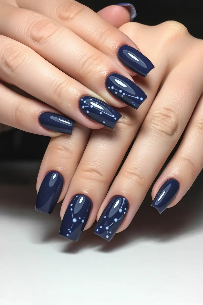 Navy Blue Fall Nail Glossy Acrylic Art Designs 2025