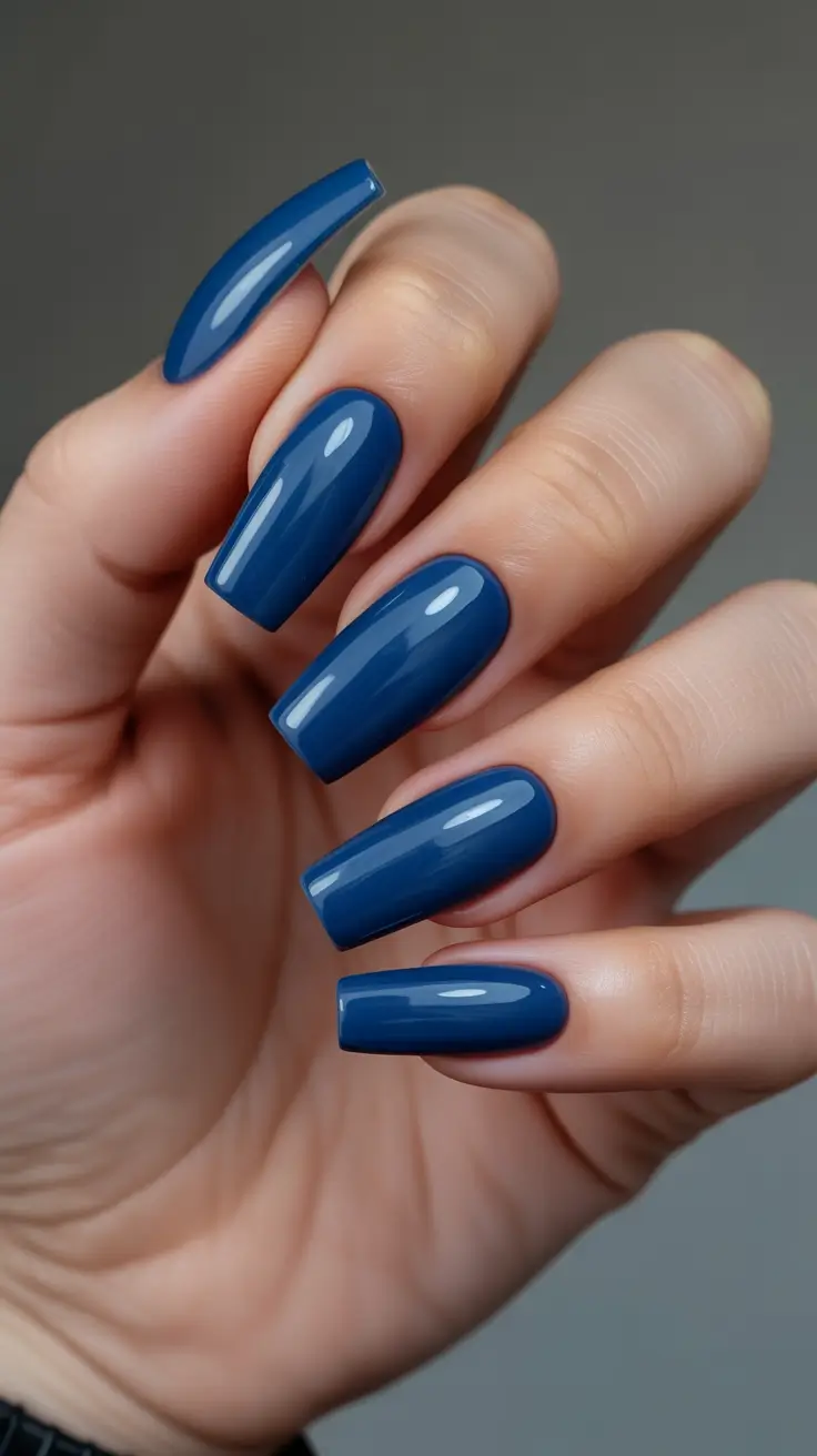 Navy Blue Fall Nail Glossy Long Acrylic Designs 2025