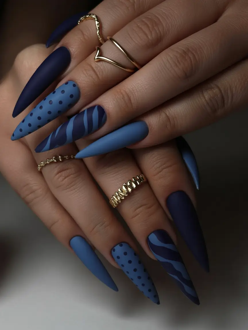 Navy Blue Fall Nail Matte Dark Almond Designs 2025