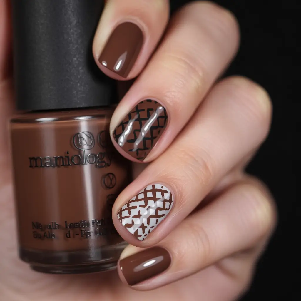 short fall nails Geometric Grids in Chocolate and Taupe