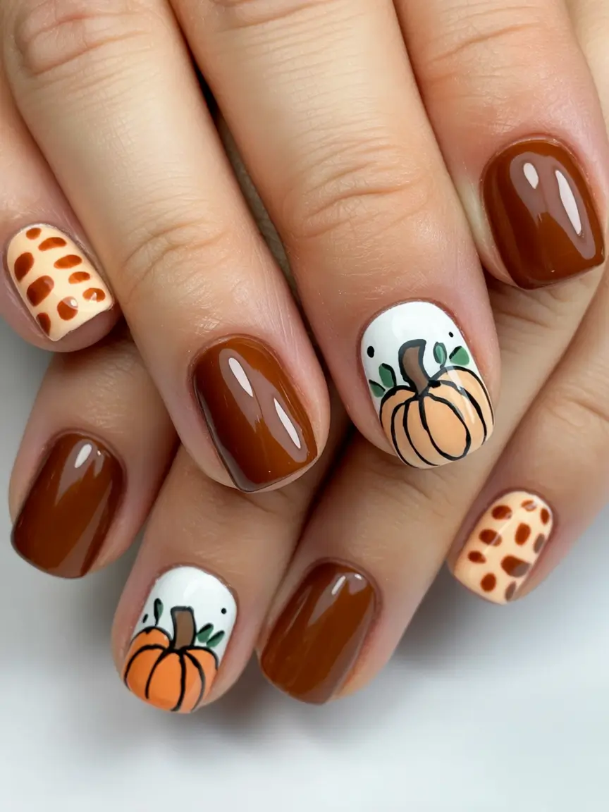 short fall nails Pumpkin Spice with Gourd-geous Detail