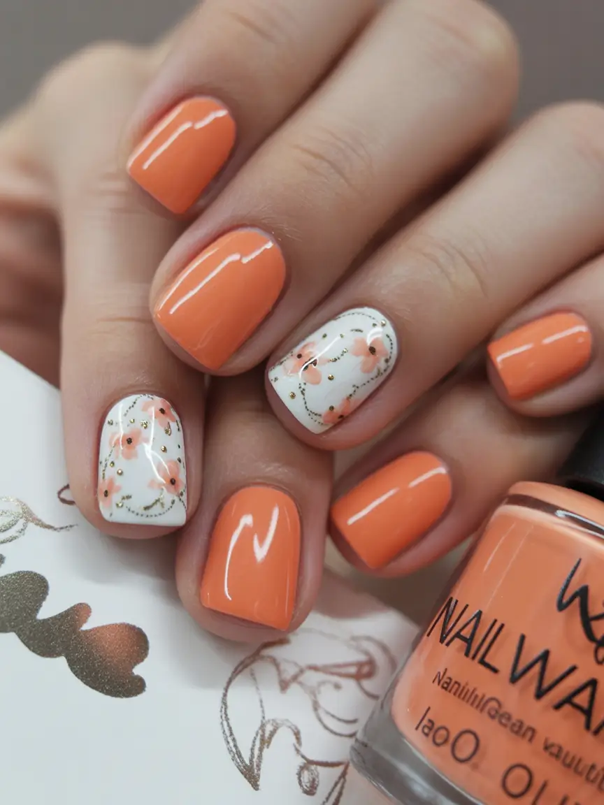 short fall nails Peachy Petals and Delicate Dots