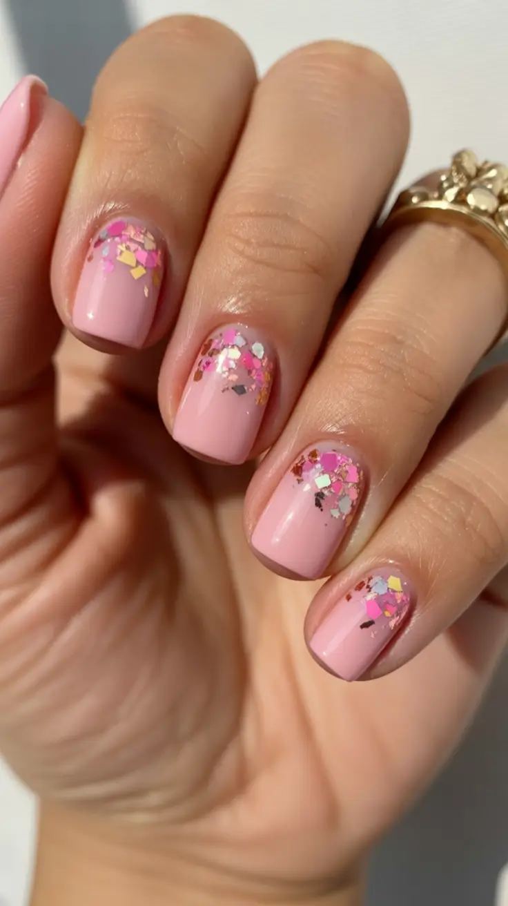 short fall nails Confetti Fade in Soft Pink