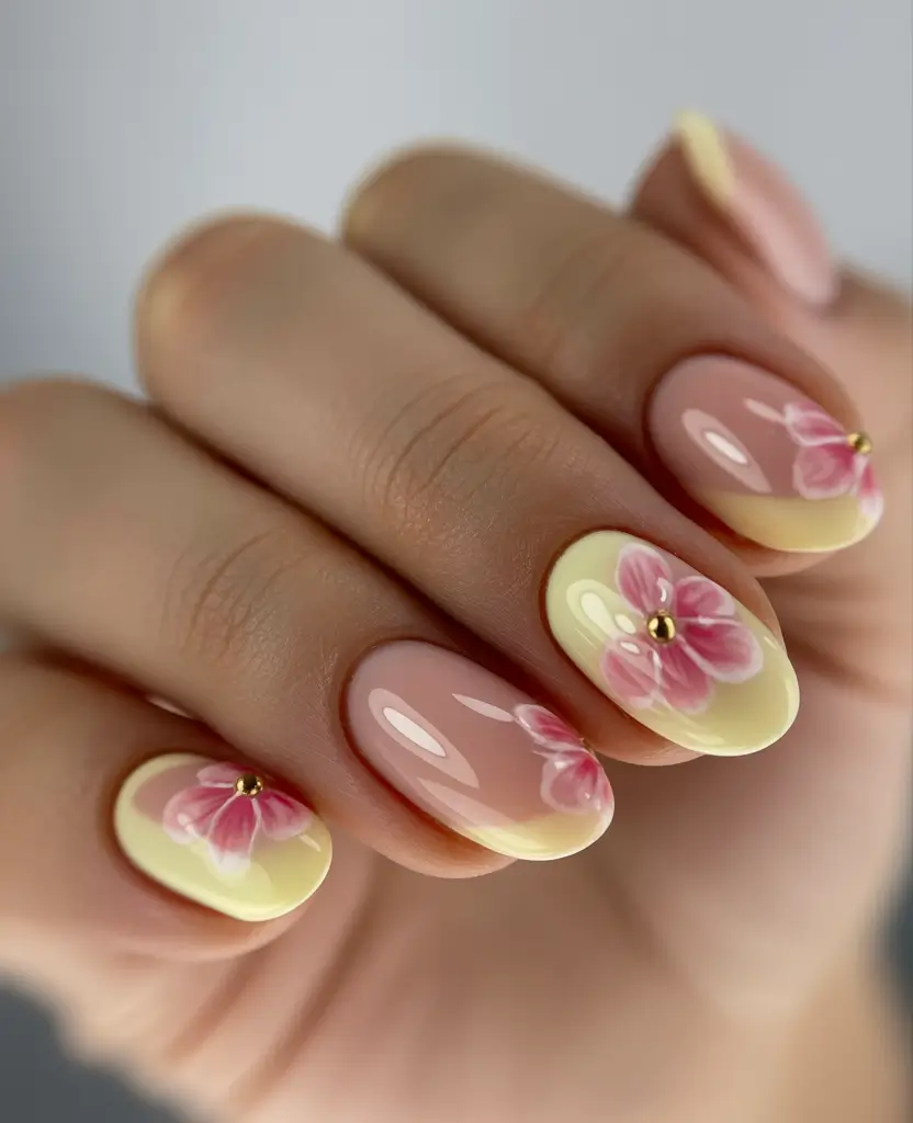 short fall nails 3D Flower Power in Sorbet Tones
