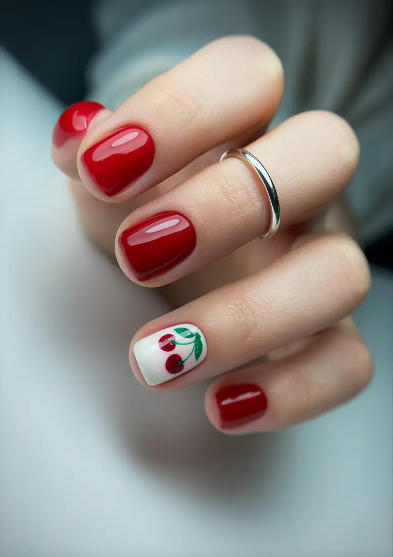 short fall nails Cherry Red With a Pop of Play