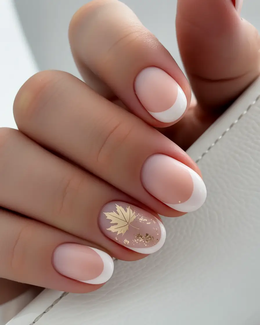 short fall nails Classic French With a Golden Fall Twist