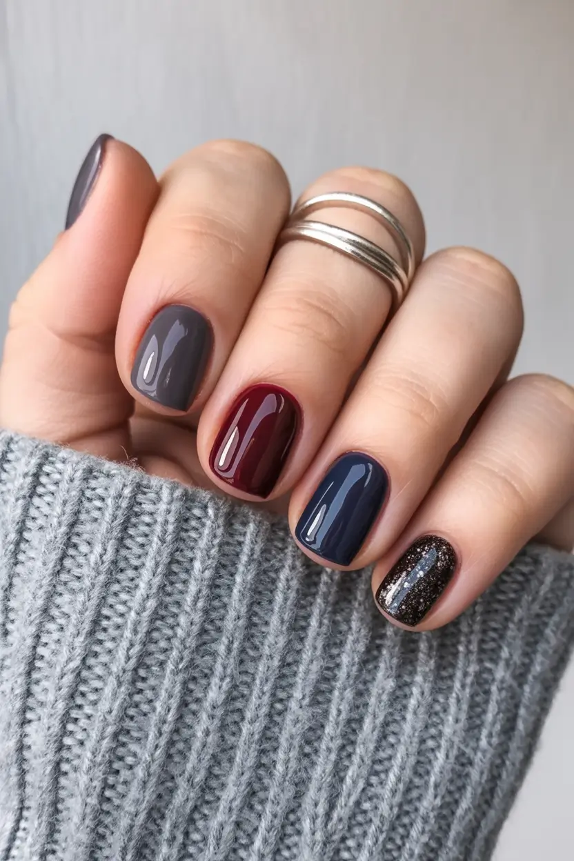 short fall nails Cozy Multi-Tones With Glitter Accent