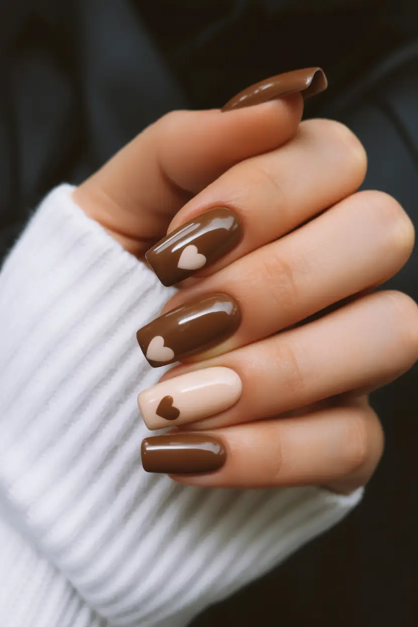 Inspo almond brown Warm Chocolate with Soft Heart Accents