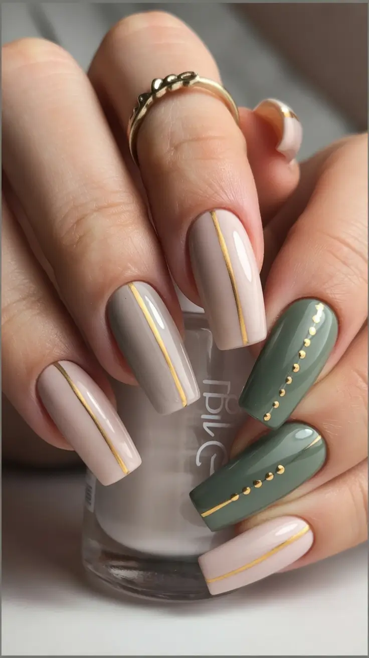 designs short nails Muted Taupe Meets Olive Elegance