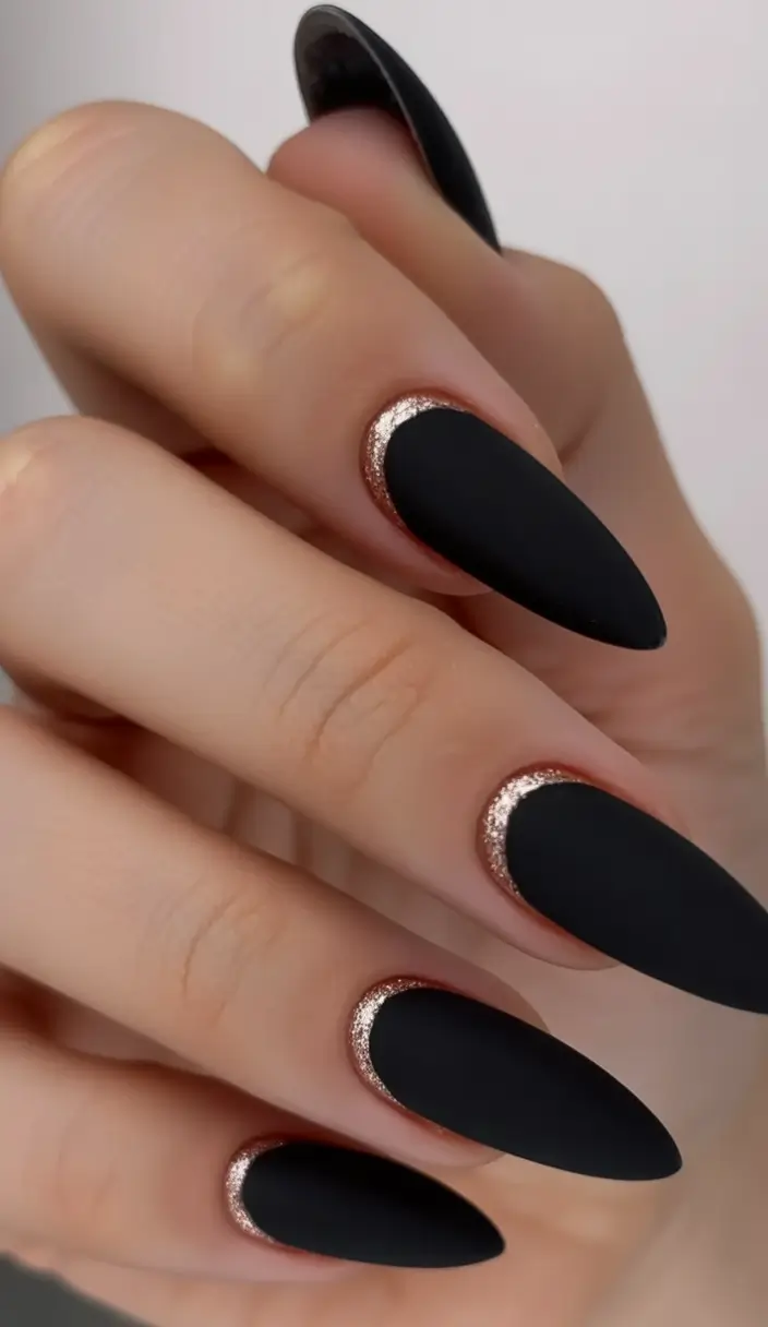 Black fall nails Midnight Velvet with Golden Glow