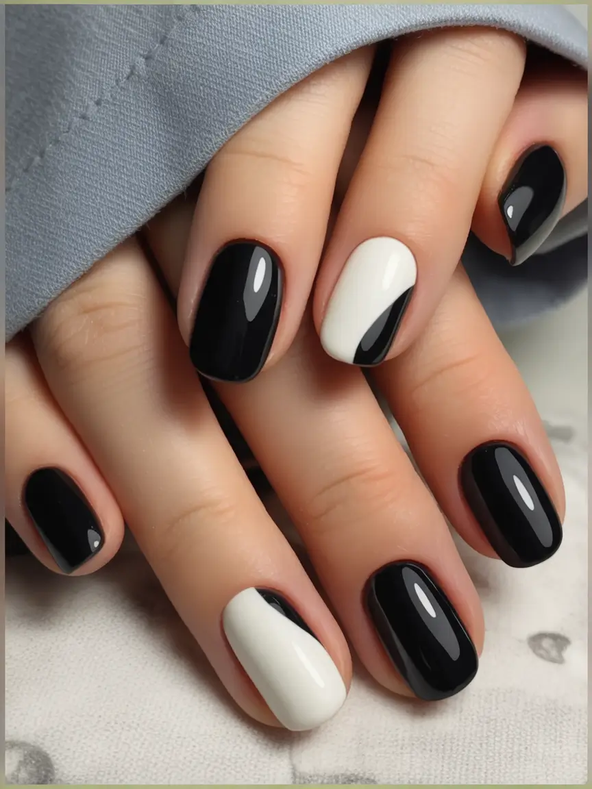 Black fall nails Minimalist Black and White Contrast
