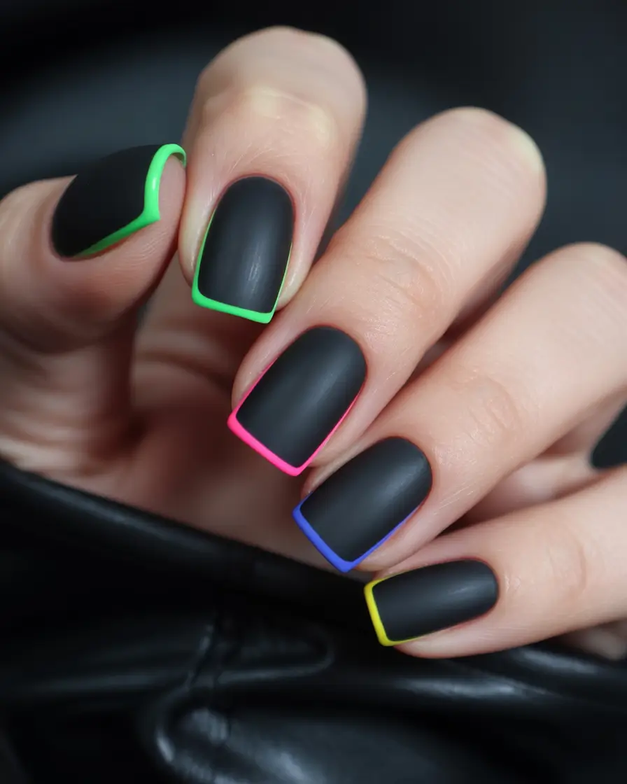 Black fall nails Neon Pop Against Matte Black