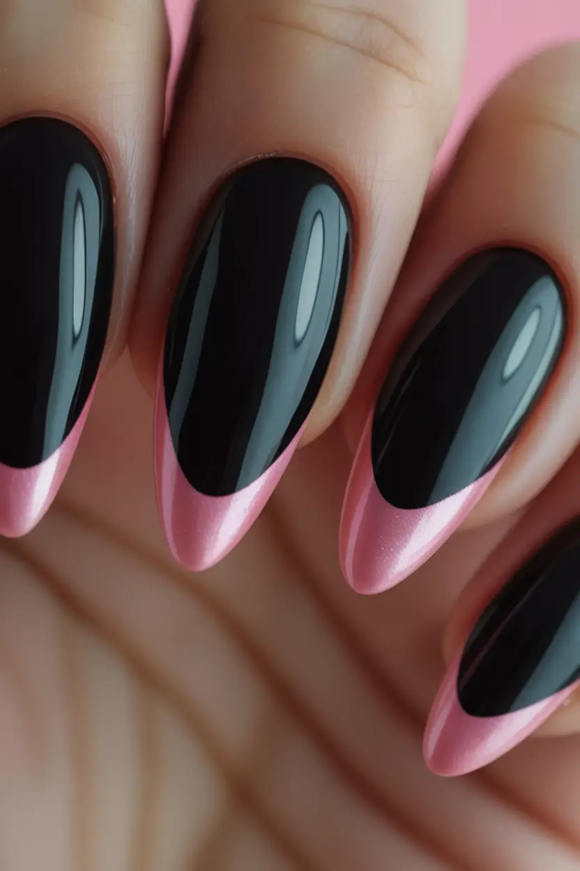 Black fall nails Black Meets Metallic Pink Twist