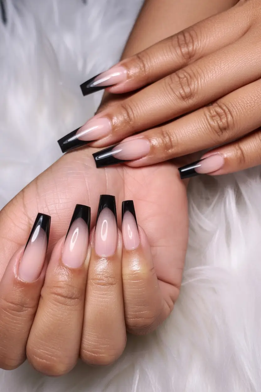Black fall nails Modern Black French Fade
