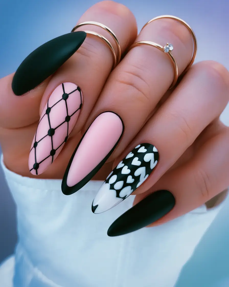 Black fall nails Playful Patterns in Black and Pink