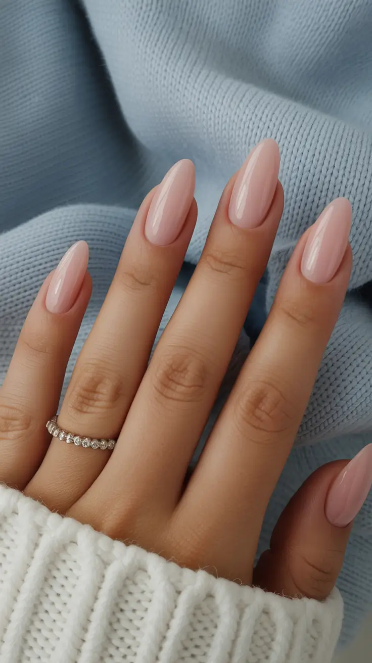 fall nails oval shape Milky Nude Simplicity