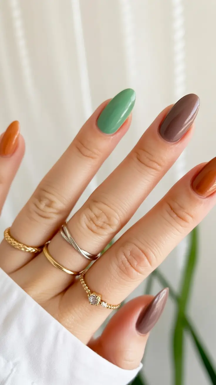 fall nails oval shape Autumn Multi-Color Palette