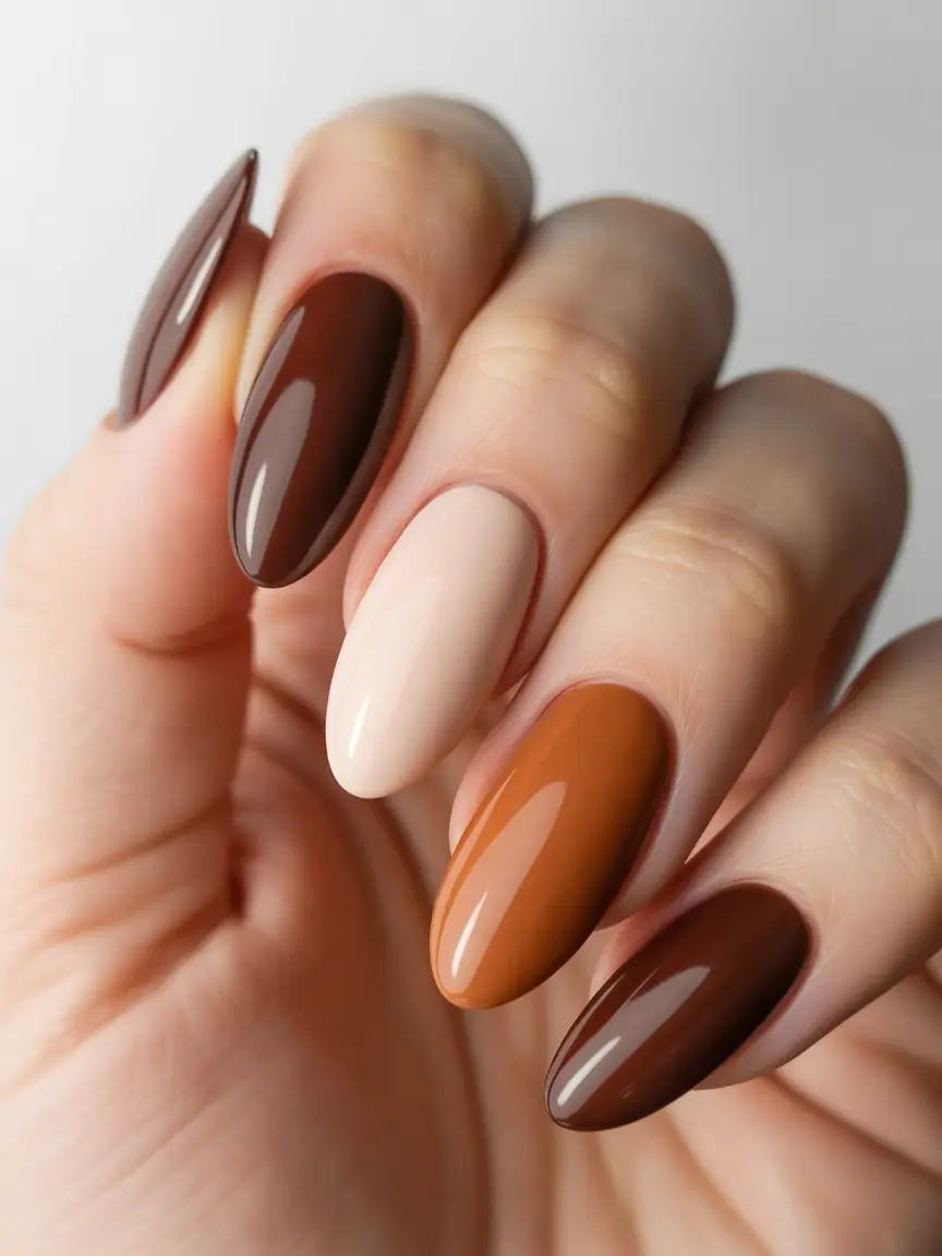 fall nails oval shape Warm Mocha Gradient