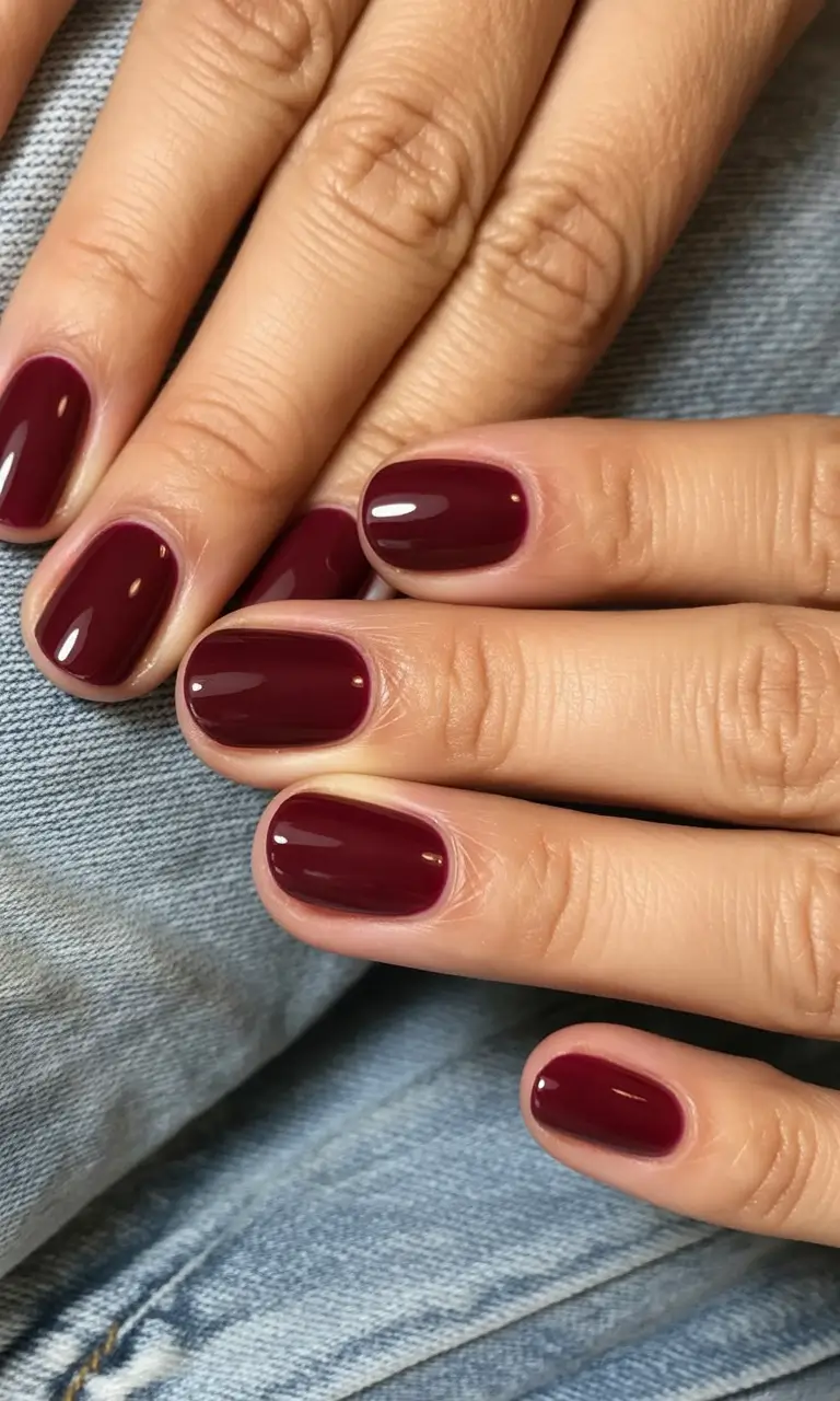 fall nails oval shape Short Oval in Glossy Merlot