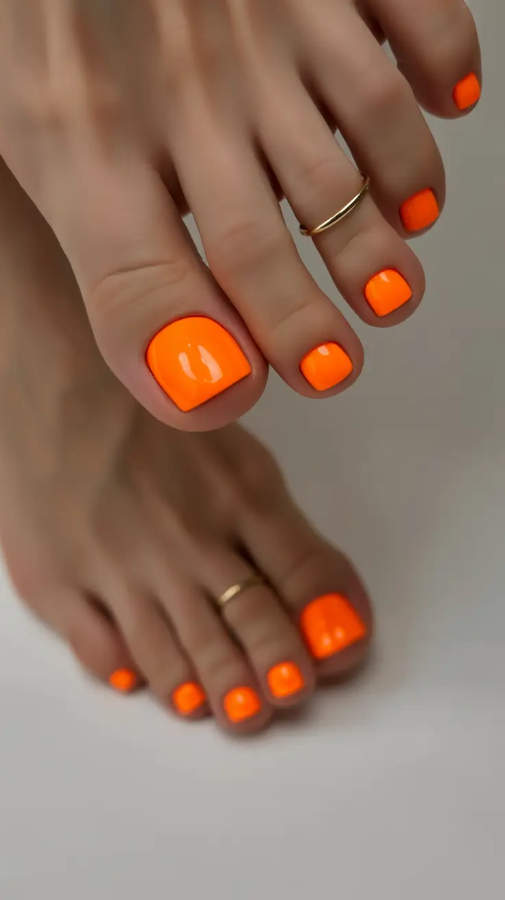 21 Stylish Fall Pedicure Shades 2025 - High-Voltage Neon Orange