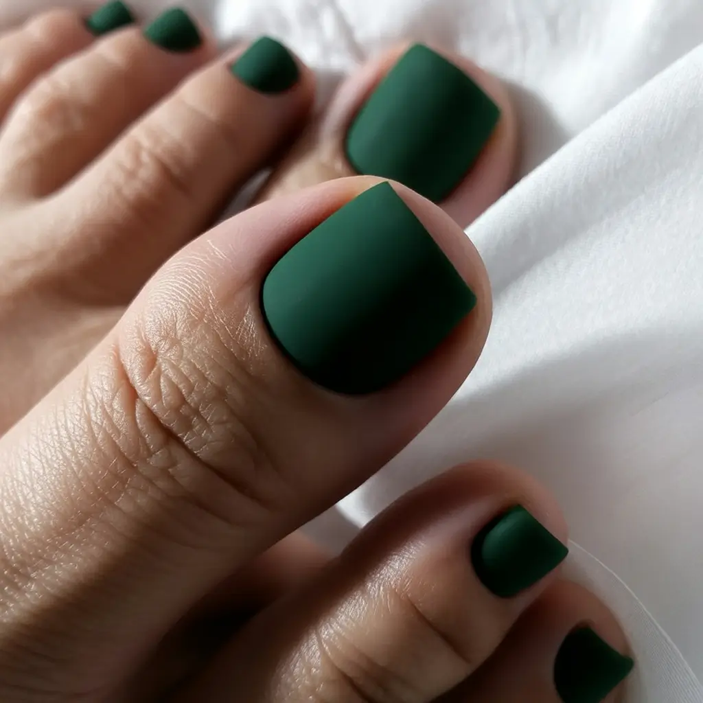 21 Stylish Fall Pedicure Shades 2025 - Velvet Forest Green