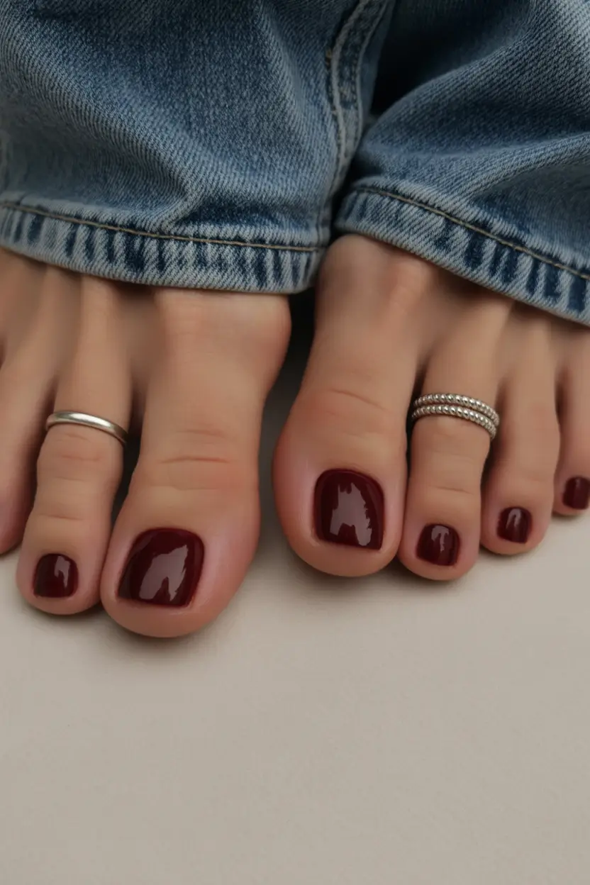 21 Stylish Fall Pedicure Shades 2025 - Merlot Under Denim