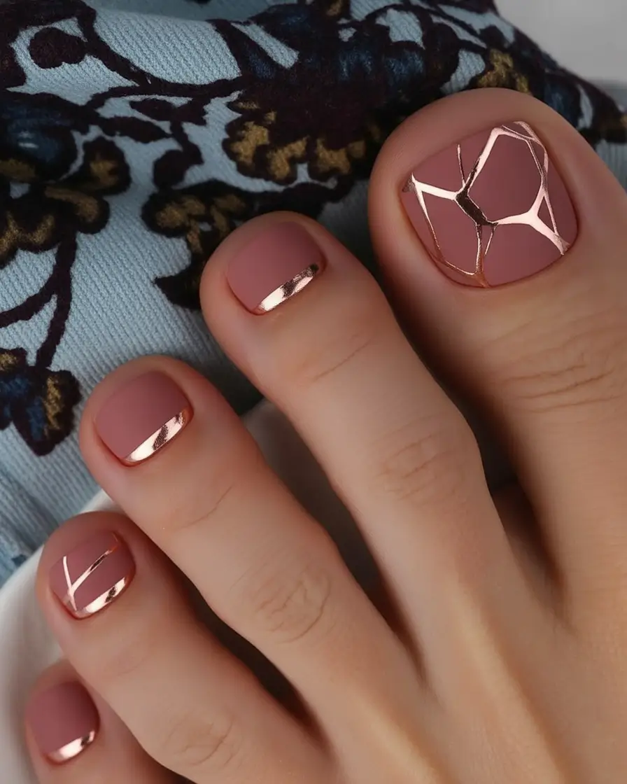 21 Stylish Fall Pedicure Shades 2025 - Rose Clay With Copper Lines