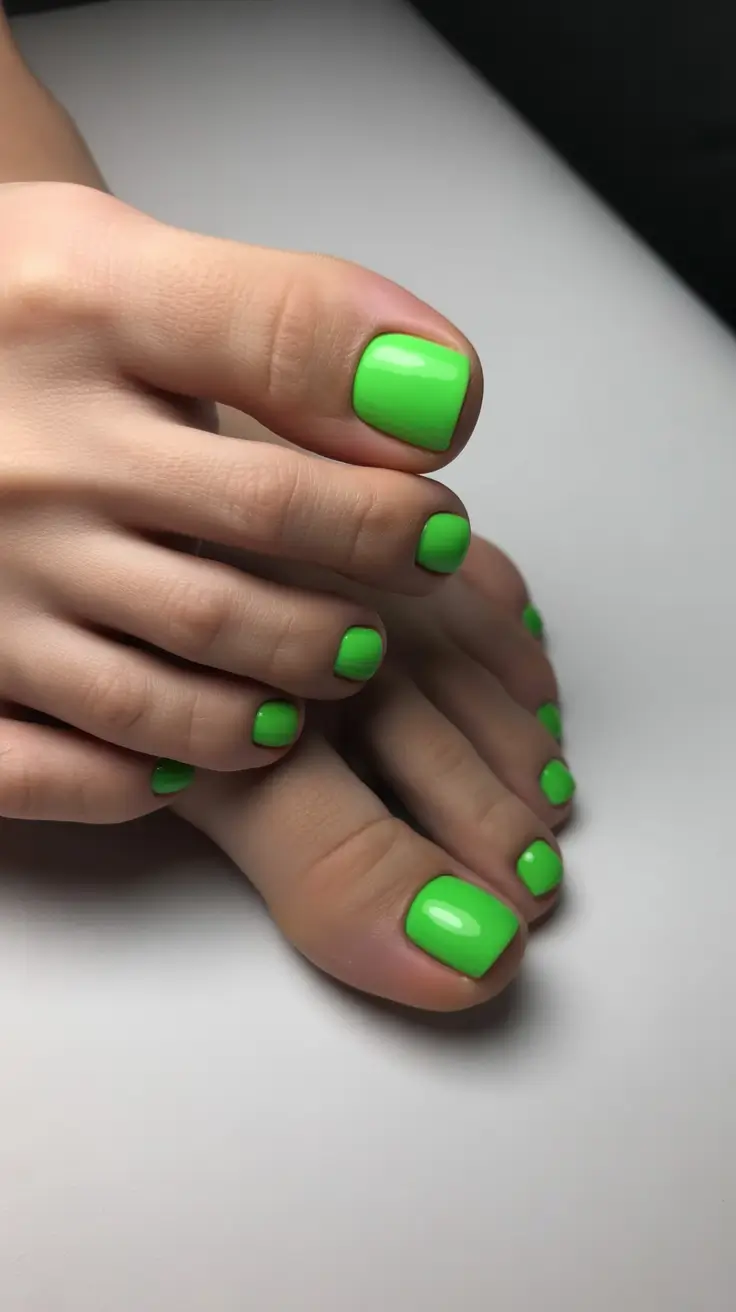 21 Stylish Fall Pedicure Shades 2025 - Neon-Lime Pop For Late-Summer Early Fall