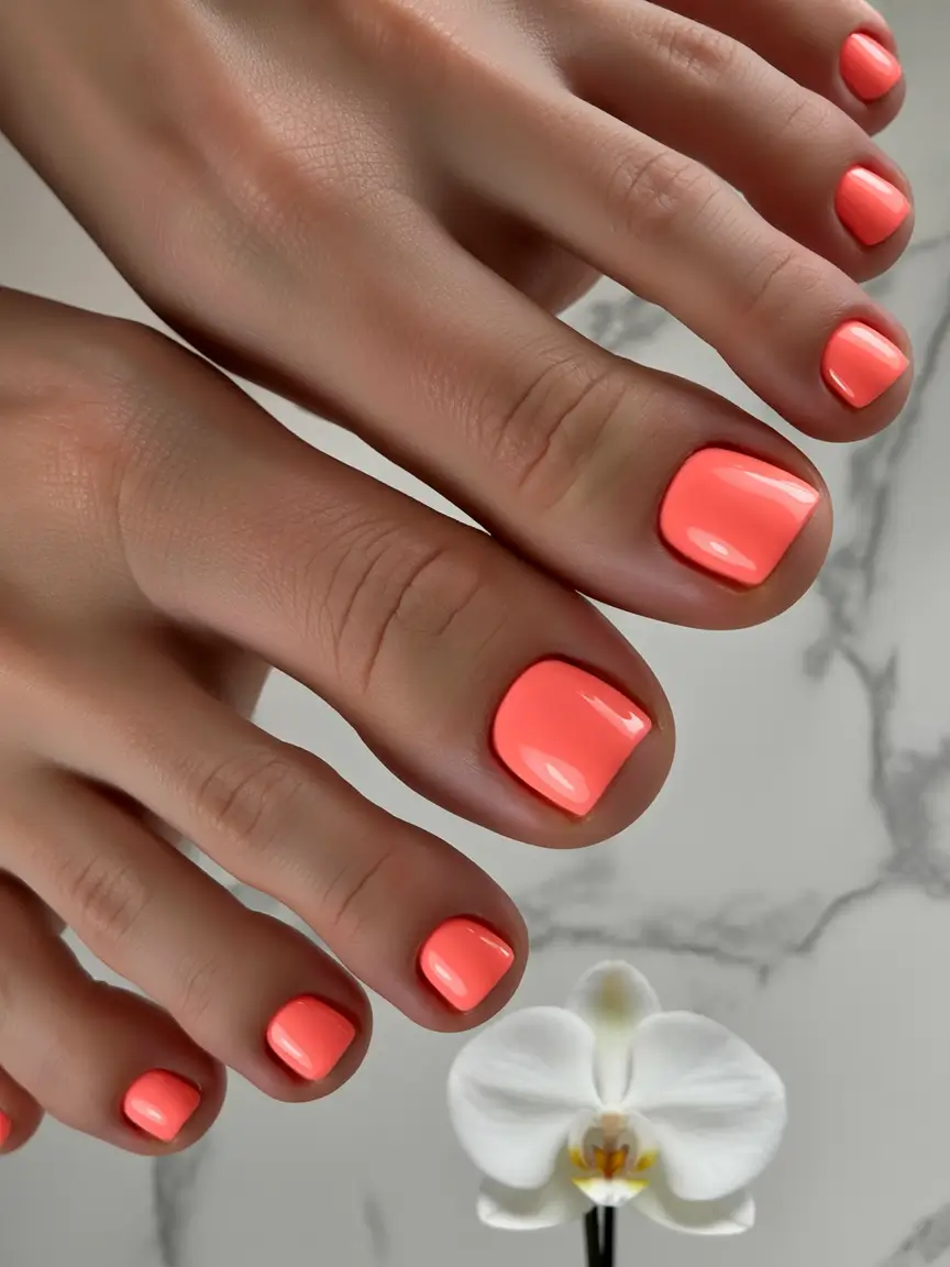 21 Stylish Fall Pedicure Shades 2025 - Sunlit Coral Persimmon