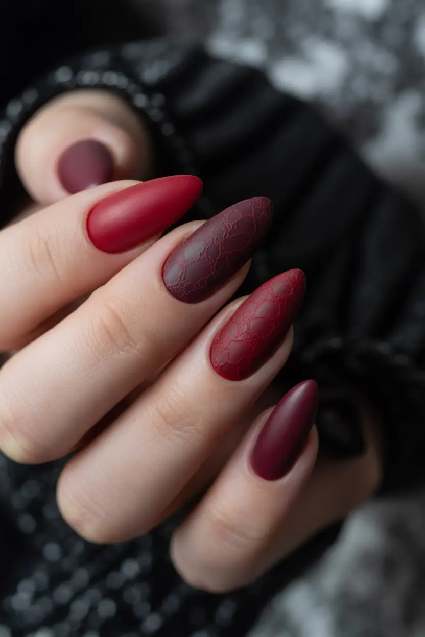 Subtle fall nails - Velvet Oxblood Lace Almonds
