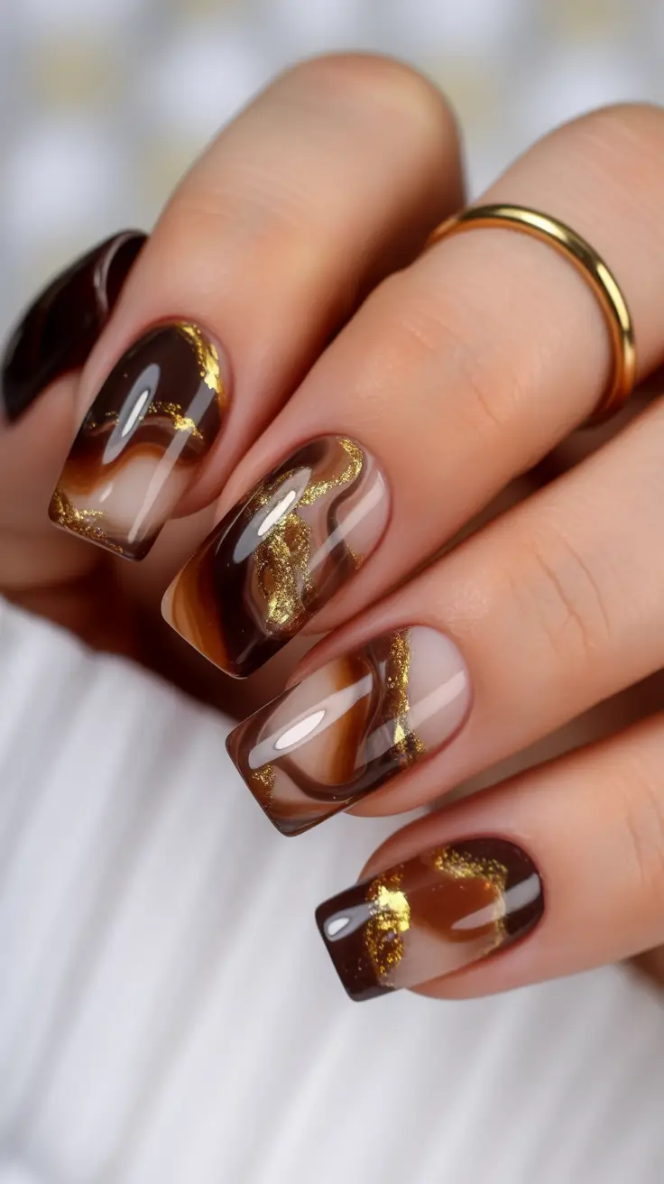 Subtle fall nails - Molten Tortoiseshell on Short Square
