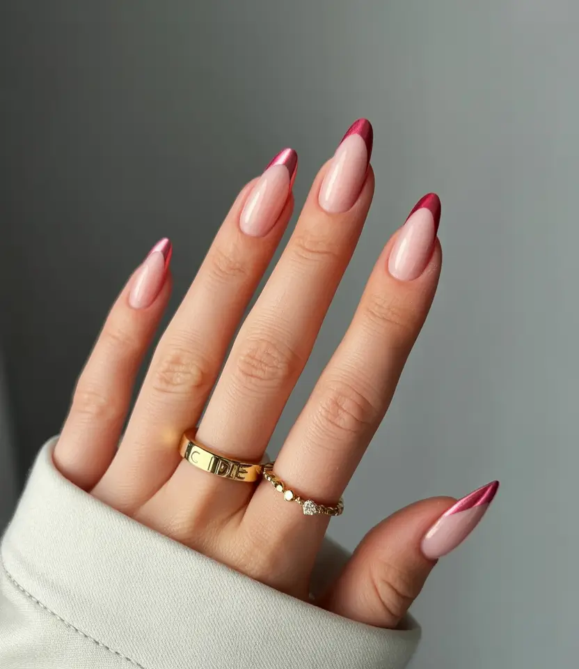 Subtle fall nails - Berry Chrome Contour French