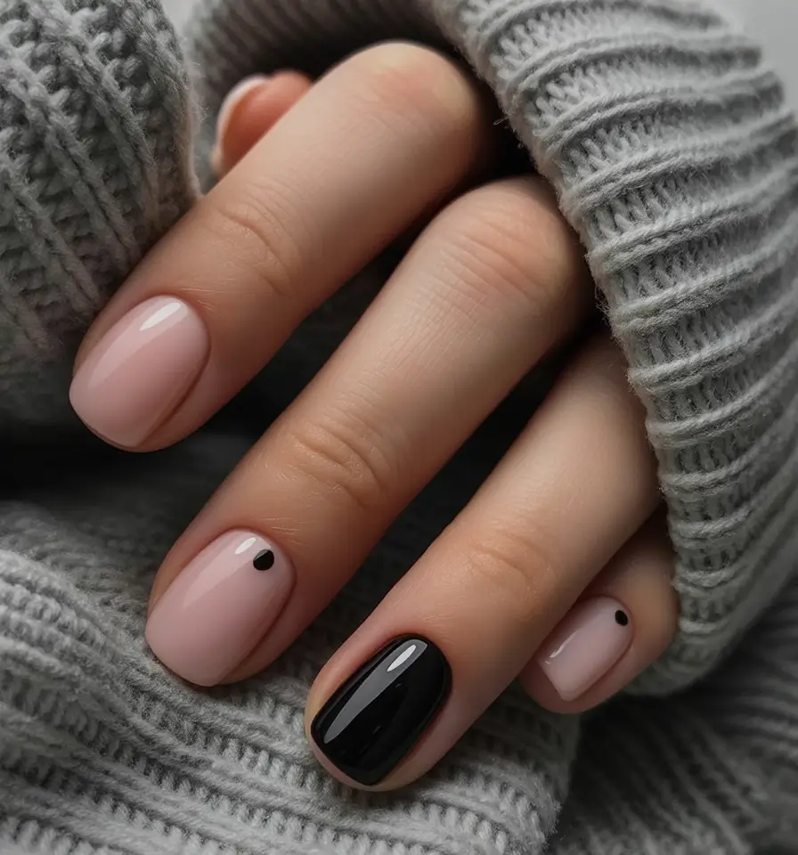 Subtle fall nails - Minimal Dots on Short Square