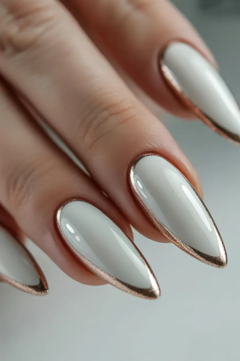 Subtle fall nails - Rose-Gold Frame Almonds