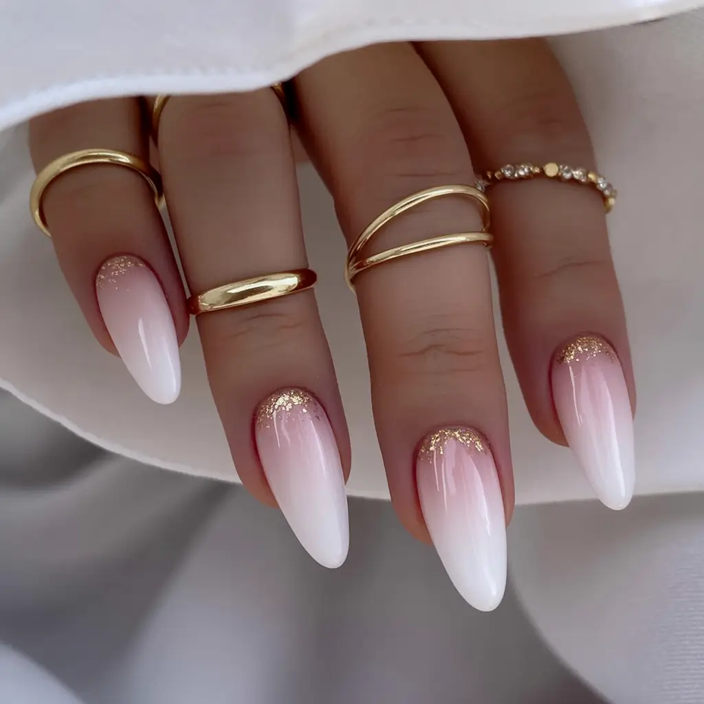 Subtle fall nails - Milk-to-Rose Ombre with Golden Cuticles