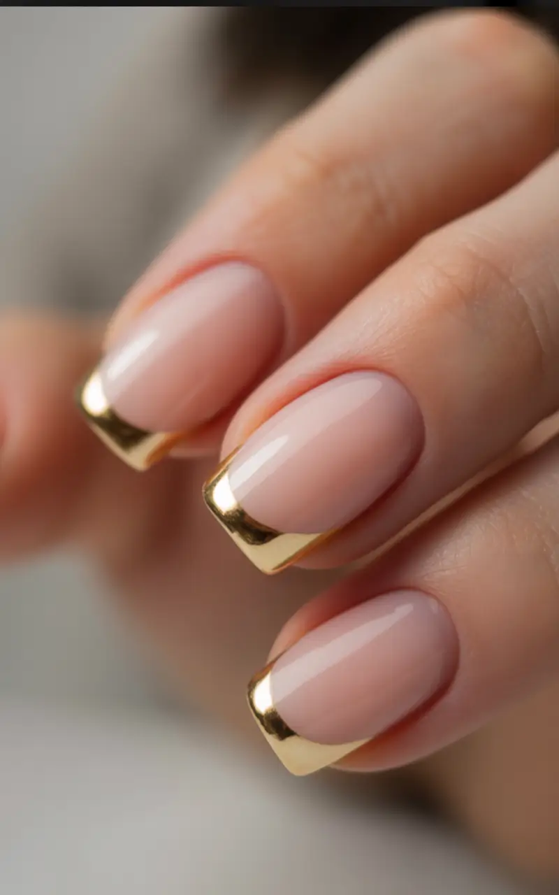 Subtle fall nails - Gilded Micro French on Short Square