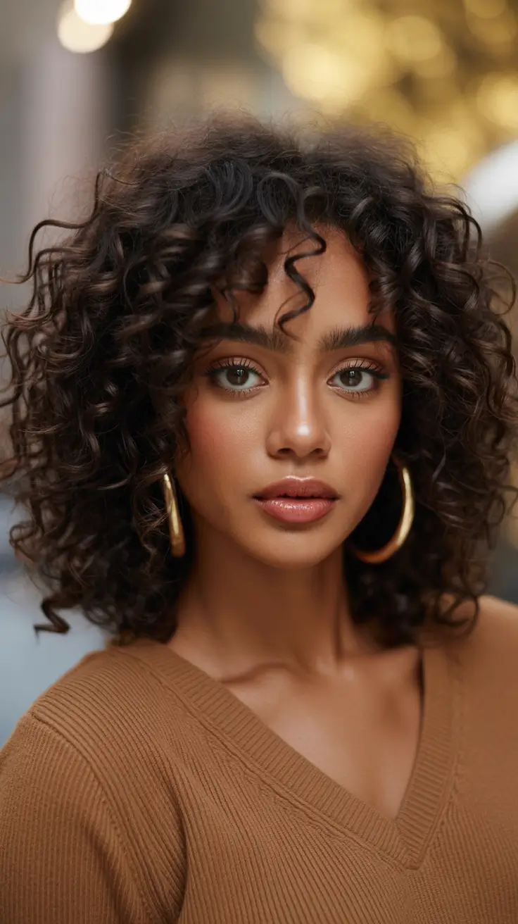 Fall Hair Color Ideas for Deep Skin Soft Chocolate Curls with Golden Warmth