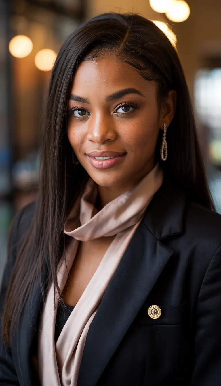 Fall Hair Color Ideas for Deep Skin Sleek Jet Brunette Elegance