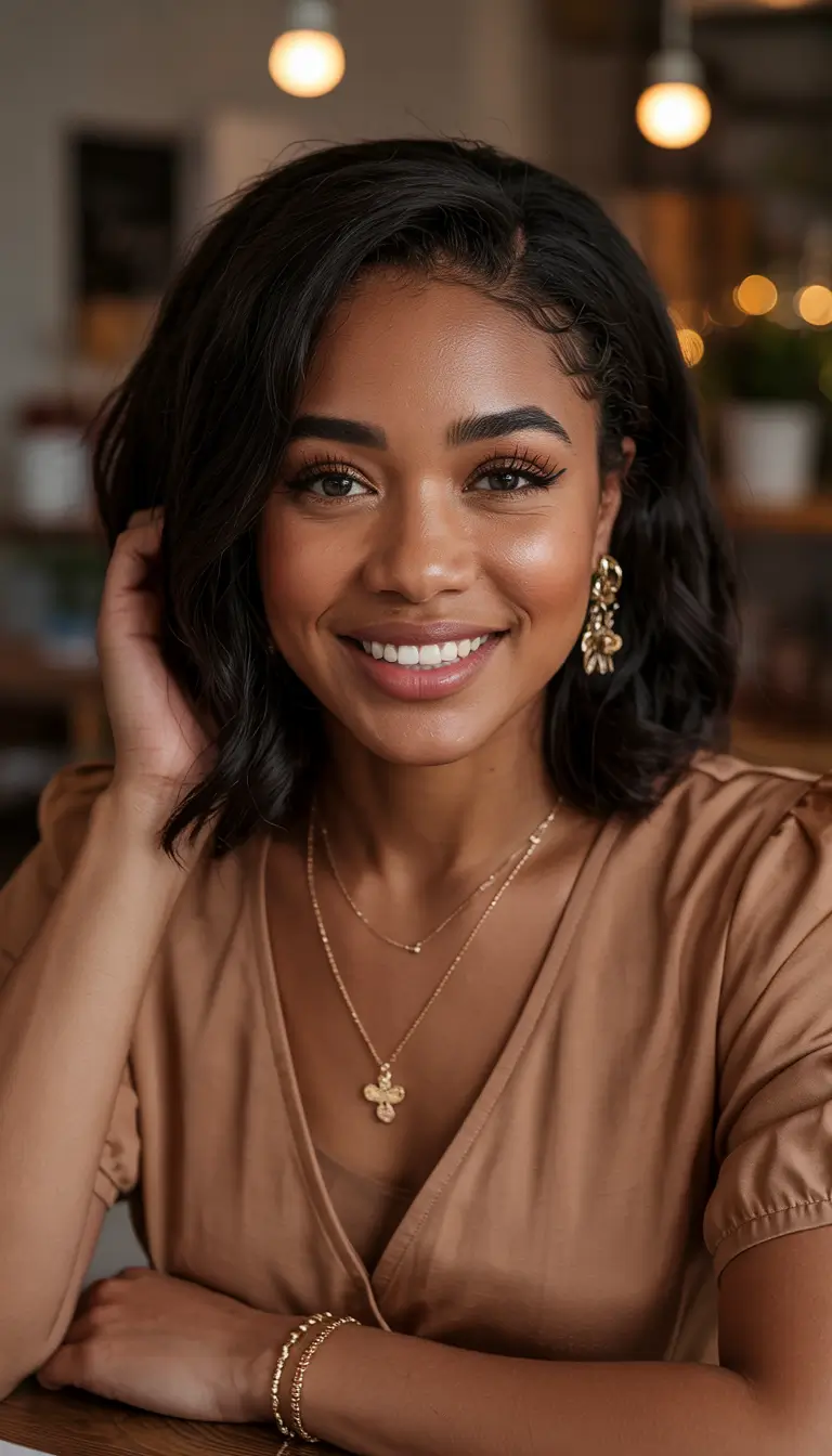 Fall Hair Color Ideas for Deep Skin Textured Bob in Espresso Black