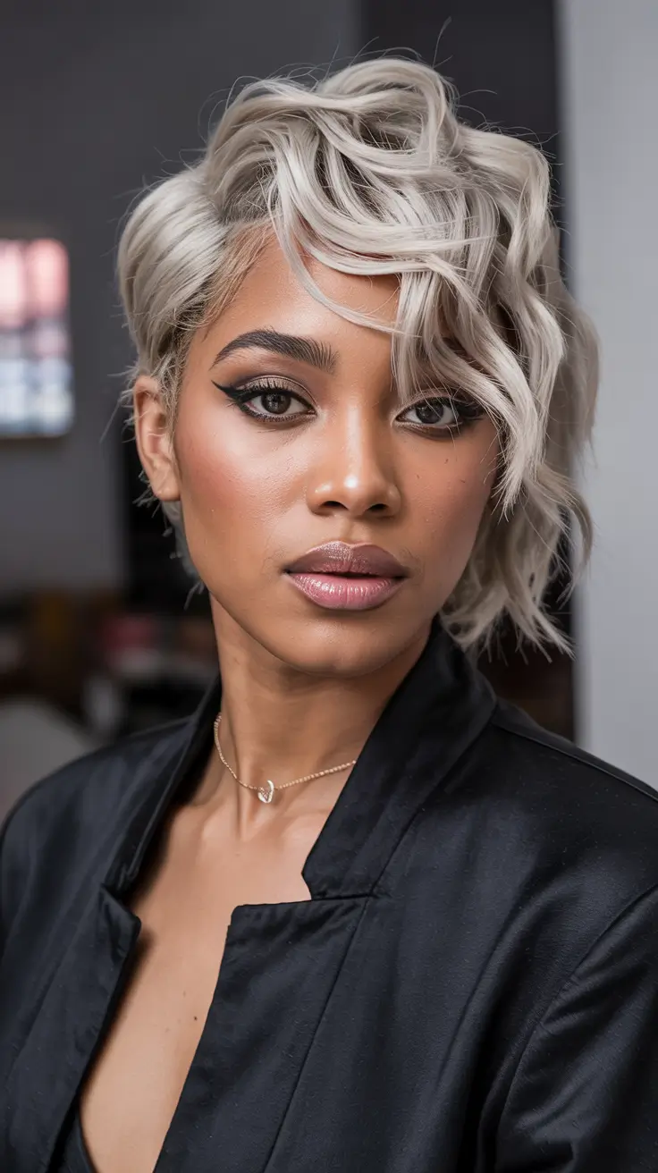 Fall Hair Color Ideas for Deep Skin Platinum Waves with Texture